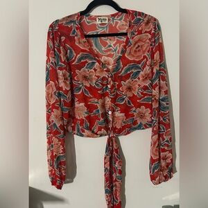 Show Me Your MuMu Red Floral Blouse